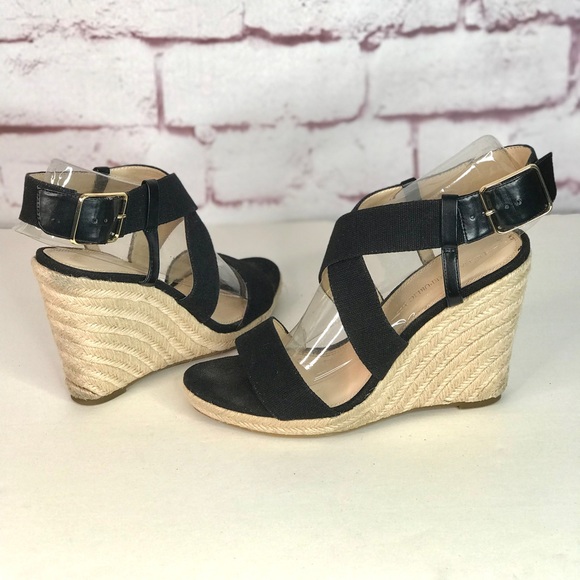 BANANA REPUBLIC TECLA Black Canvas Sz 9 Espadrille Wedge Crossover Ankle Strap - Picture 14 of 16